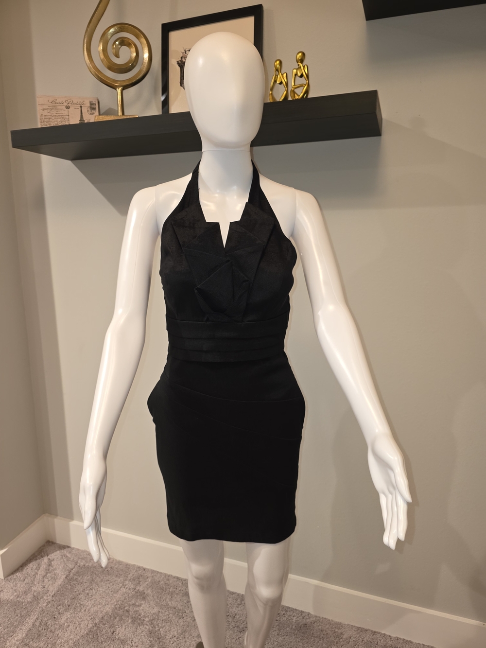 Black Halter Mini Dress with Structured Bodice